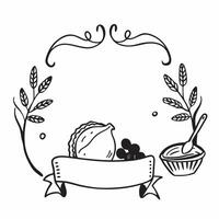 Harvest Table Border with Pie and Cranberries with Grateful Wording concept as A charming border frame featuring a harvest table setting with a pumpkin pie and a bowl of cranberrie Clean vector