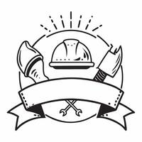 Hard Hat and Work Boots Border with Celebrating Workers Wording concept as A detailed border frame featuring a hard hat and work boots traditional symbols of labor and hard work T Clean vector