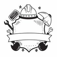 Hard Hat and Work Boots Border with Happy Labor Day Wording concept as A detailed border frame featuring a hard hat and work boots traditional symbols of labor and hard work The w Clean vector