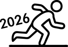 Happy New Year 2026 symbolized by man preparing to run on athletics track with year 2026 engraved representing new year goals success and preparation concept as Happy New Year 202 Clean vector