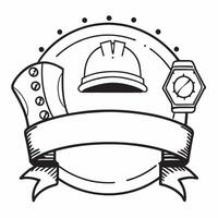 Hard Hat and Work Boots Border with Honoring Labor Day Wording concept as A detailed border frame featuring a hard hat and work boots traditional symbols of labor and hard work Th Clean vector