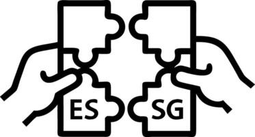 Hands holding jigsaw pieces labeled ESG represent environmental social and governance principles for ethical business on green network background concept as Visualizes integration Clean vector