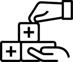 Hand stacks wooden blocks featuring medical icons symbolizing healthcare and health insurance management concepts and organization concept as Hand stacks wooden blocks featuring m Clean Set 2 vector