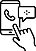 Hand touches emergency app button on smartphone with call chat message icons representing emergency application for elderly technology concept old hand calling for help concept as Clean vector