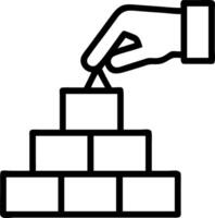 Hand putting blank blue wood cube block on top of pyramid symbolizes building success step by step for achieving goals concept as Highlights systematic planning and structured gro Clean vector
