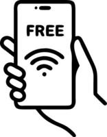 Hand holding smartphone with free Wi Fi icon on blurred shopping mall background symbolizes connectivity and convenience in public spaces concept as Highlights technological acces Clean vector