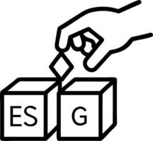 Hand placing wooden cube with ESG icon representing environmental social governance ethical sustainable business strategy concept as Person arranges ESG block focusing on greener s Clean vector