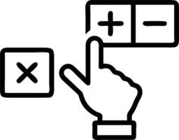 Hand choosing wood block with plus and minus symbols on blue background symbolizes decision making and balance concept as Highlights strategic thinking in workplace planning empha Clean vector