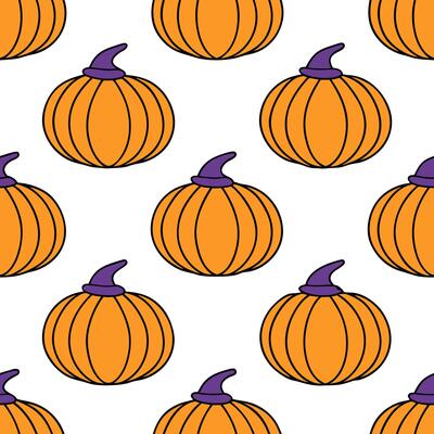 Halloween pumpkins and witches seamless tile pattern with vibrant orange and mystical elements for magical decor concept as Vibrant orange pumpkins and mystical witches arranged se Clean