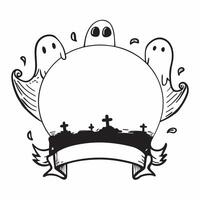 Ghosts and Graveyard Border with Happy Halloween Wording concept as A spooky border frame featuring ghosts and a graveyard perfect for Halloween celebrations The words Happy Hallo Clean vector