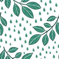 Gentle rain showers seamless tile pattern with droplets on leaves symbolizing spring rejuvenation concept as Droplets of rain on fresh green leaves create a seamless spring tile pa Clean vector