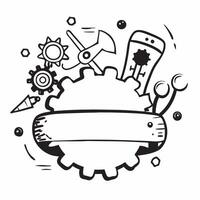 Gears and Tools Border with Happy Labor Day Wording concept as A unique border frame featuring gears and tools symbolizing the intricate machinery and teamwork behind labor The wo Clean vector