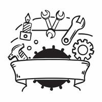 Gear and Tool Border with Honoring Labor Day Wording concept as A unique border frame featuring gears and tools symbolizing the intricate machinery and teamwork behind labor The w Clean Set 2 vector