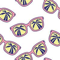 Fun summer sunglasses seamless tile pattern with neon frames and tropical reflections concept as Neon sunglasses with tropical reflections create a seamless tile pattern full of br Clean vector