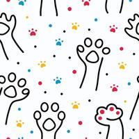 seamless pattern with paw prints and dots white background vector