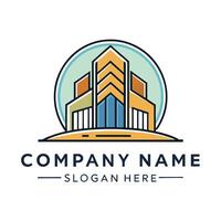 a building logo with a colorful background white background vector