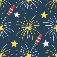 Fun fireworks and sparklers seamless tile pattern with bright flashes lighting up the summer sky concept as Bright fireworks and sparklers light up the summer night sky in this fun Clean vector