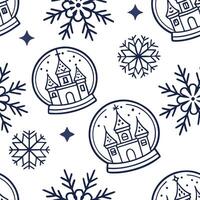 Frosty snowflake and snow globe seamless tile pattern with magical winter elements concept as Magical snow globes paired with frosty snowflakes create a seamless tile pattern with Clean Set 2 vector