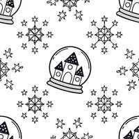 Frosty snowflake and snow globe seamless tile pattern with magical winter elements concept as Magical snow globes paired with frosty snowflakes create a seamless tile pattern with Clean vector