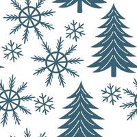 Frosty snowflake and pine tree seamless tile pattern with winter forest theme and icy textures concept as Frosty snowflakes and pine trees create a seamless tile pattern with a win Clean vector