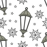 Frosty snowflake and lantern seamless tile pattern with glowing winter elements concept as Glowing winter lanterns paired with frosty snowflakes create a seamless tile pattern with Clean vector