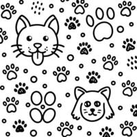 a black and white pattern with cat and dog paw prints white background vector
