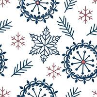 Frosty snowflake and holiday wreath seamless tile pattern with festive winter elements concept as Holiday wreaths paired with frosty snowflakes create a seamless tile pattern with Clean Set 3 vector