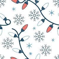 Frosty snowflake and holiday lights seamless tile pattern with sparkling winter accents concept as Sparkling holiday lights paired with frosty snowflakes create a seamless tile pat Clean vector