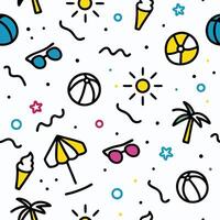 seamless pattern with beach balls, sun glasses and palm tree white backgrounds vector
