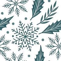 Frosty snowflake and evergreen branch seamless tile pattern with winter forest elements concept as Snowflakes paired with evergreen branches create a frosty seamless tile pattern w Clean vector