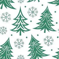 Frosty snowflake and Christmas tree seamless tile pattern with festive green and white tones concept as Festive green and white Christmas trees paired with snowflakes create a fros Clean vector