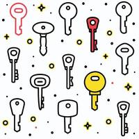 a set of keys with different colors and shapes white background vector