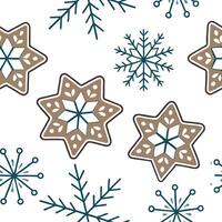 Frosty snowflake and Christmas cookie seamless tile pattern with sweet holiday elements concept as Sweet holiday cookies paired with frosty snowflakes create a seamless tile patter Clean vector