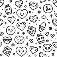 a black and white pattern with hearts and other symbols white background vector