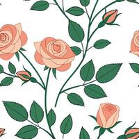 Fresh spring rose seamless tile pattern with gentle pink and peach blooms exuding soft elegance concept as Soft pink and peach roses create a delicate elegant seamless spring tile Clean vector
