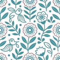 Folk art seamless pattern with floral and animal elements for a whimsical nature inspired design concept as Whimsical folk art pattern with floral and animal elements perfect for a Clean vector