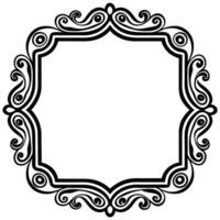 a black and white square frame with swirls white background vector