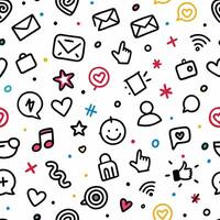 seamless pattern with social icons and icons white background vector