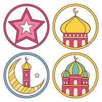 four different icons of islamic architecture white background vector