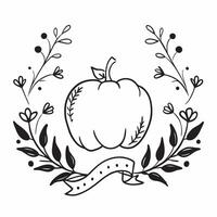 Fall Garland Border with Squash and Grateful Heart Wording concept as A beautifully illustrated border frame featuring a fall garland made of squash leaves and berries The words G Clean vector