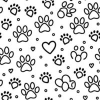 seamless pattern with paw prints and hearts white background vector
