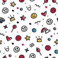 seamless pattern with colorful emoticons and other icons white background vector