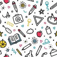 a colorful pattern with school supplies white background vector