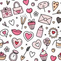 seamless pattern with hearts and other items white background vector