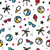 seamless pattern with beach balls, sunglasses and palm trees vector