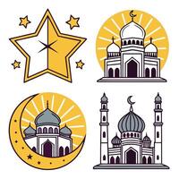 islamic architecture icons set white background vector