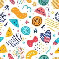 seamless pattern colorful shapes and lines white background vector