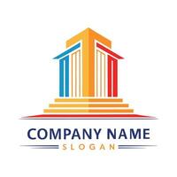 a building logo with a red and blue color scheme white background vector