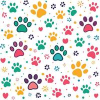 seamless pattern with paw prints hearts white background vector