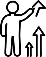 Employee pointing upward arrow symbolizing upskill reskill personal development training education enhancing abilities and competencies for digital transformation concept as Emplo Clean vector